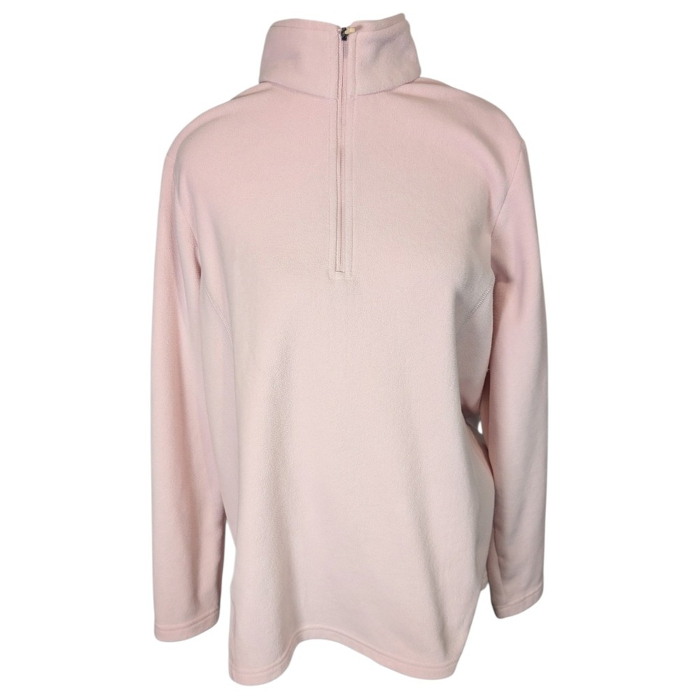 Lands End Womens XL 18 Pink Fleece Quarter Zip Pullover Mock Neck Long Sleeve